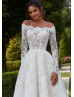 Off Shoulder Ivory Eyelash Lace Tulle Romantic Wedding Dress